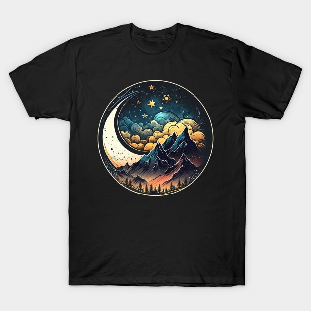 Mountains and moon, outdoor design, mountain landscape T-Shirt by colorbyte